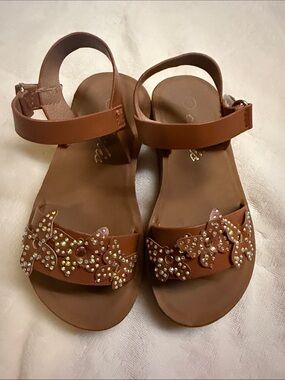 Brown Jeweled Floral Strap Sandals